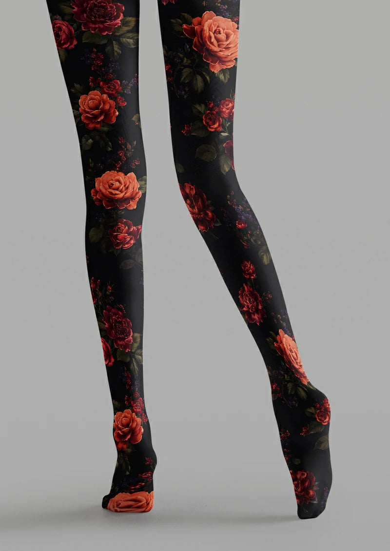 Black Red Rose Tights