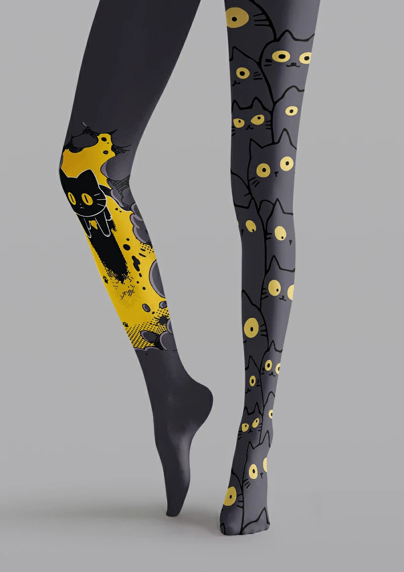 Gray Cat Face Tights