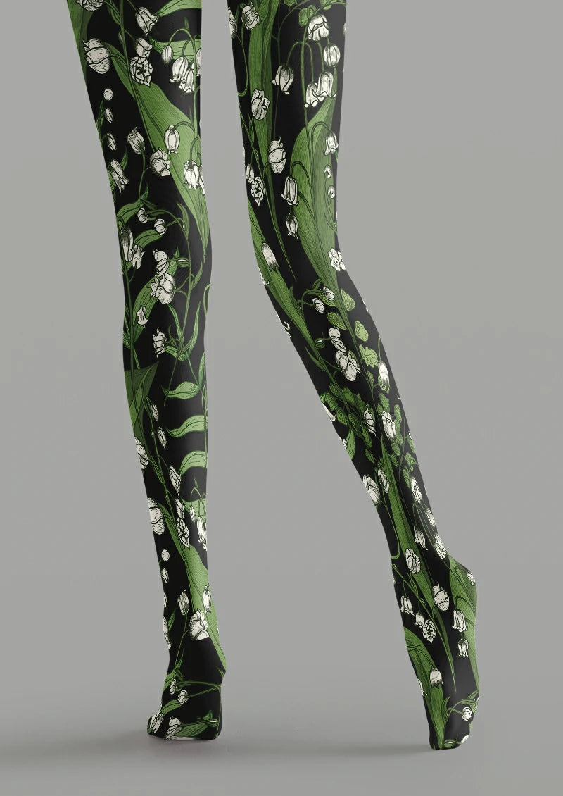 Black White Floral Tights