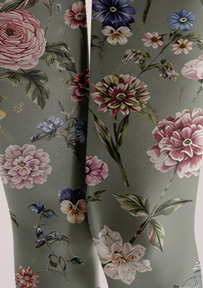 Gray Floral Tights