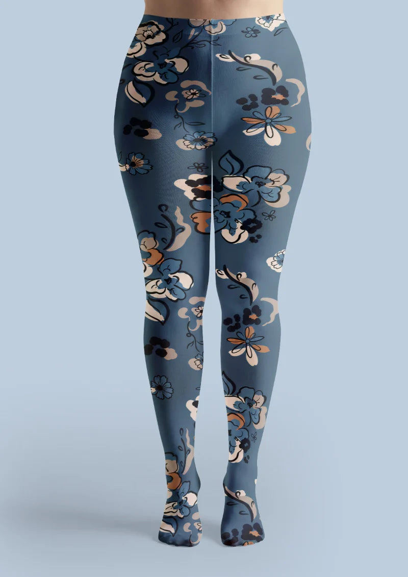 Blue Floral Tights