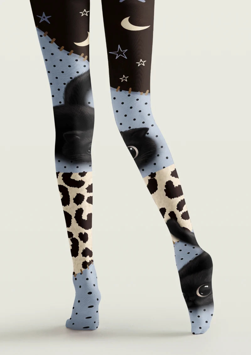 Black Cat Patchwork Tights