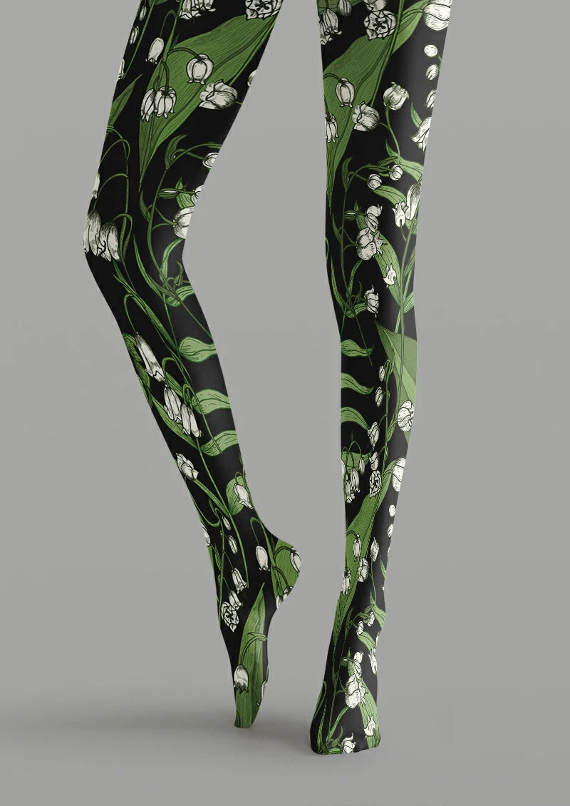 Black White Floral Tights