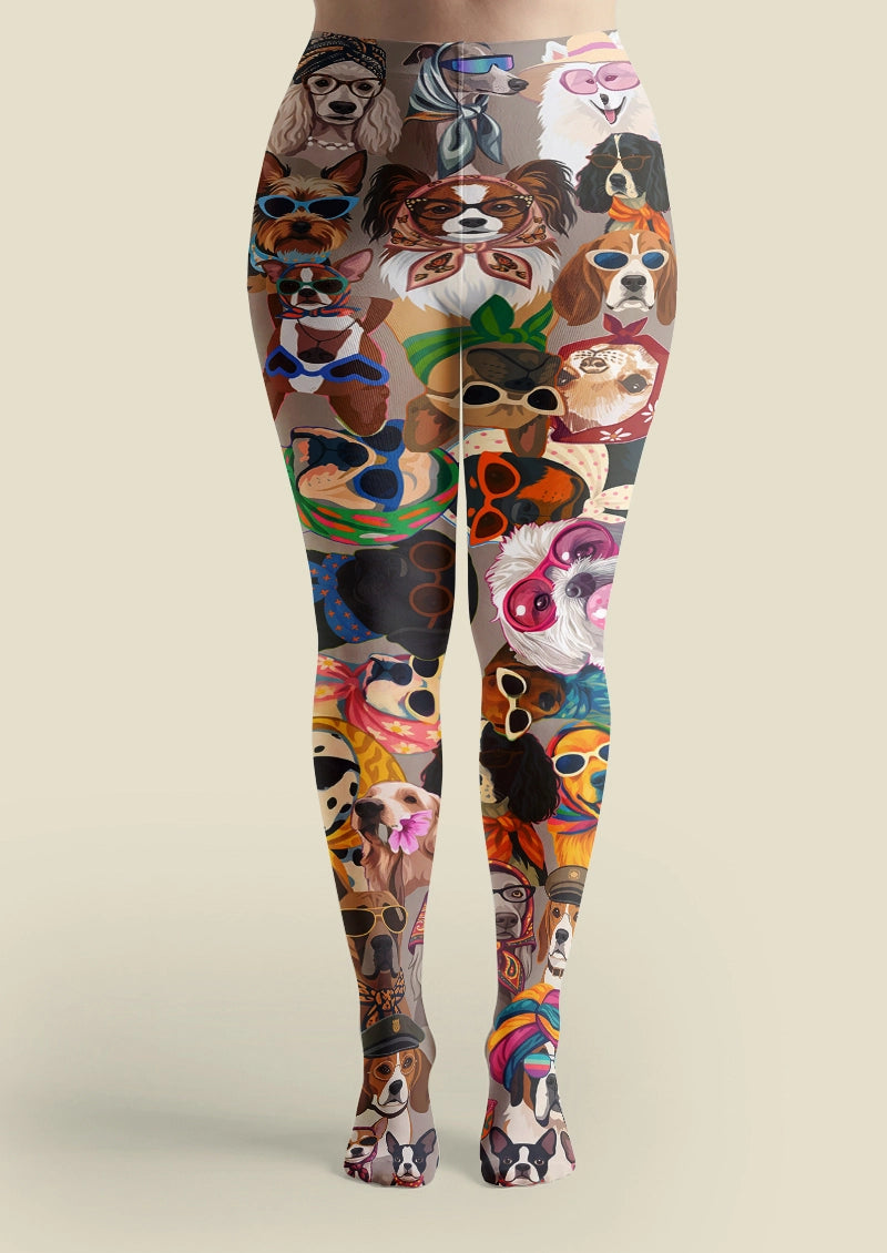 Colorful Dog Portrait Animal Print Tights Hosiery Pantyhose