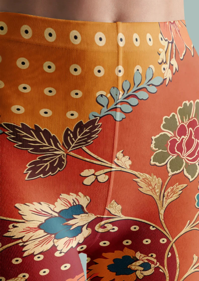 Red Orange Floral Tights
