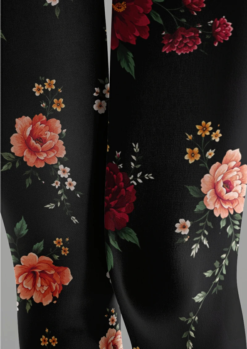 Black Garden Floral Tights