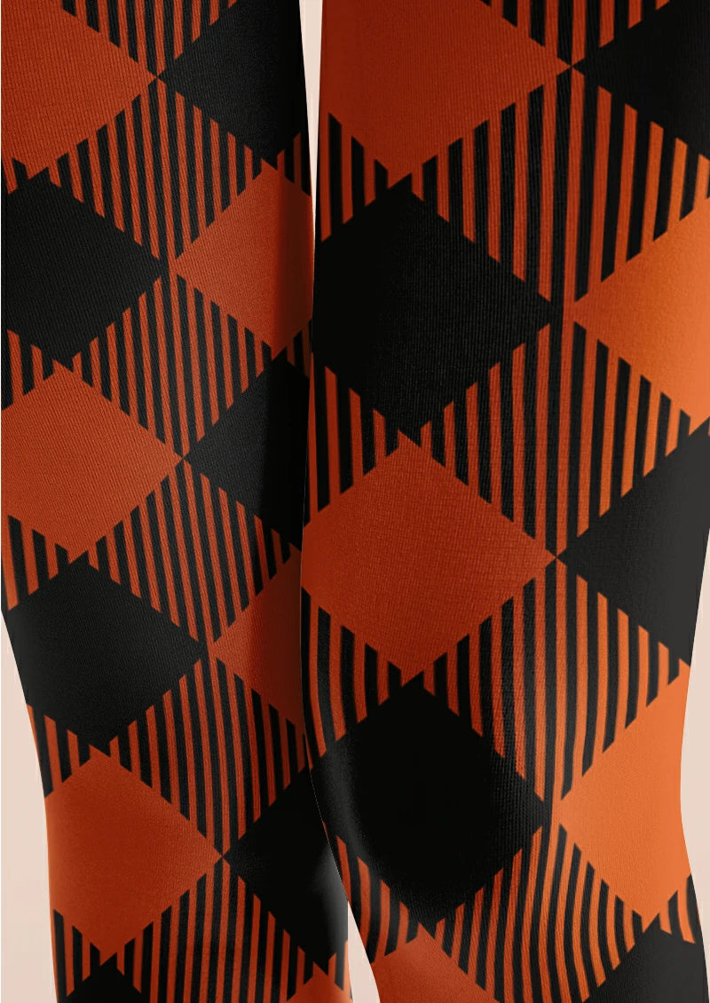 Orange Black Diamond Tights