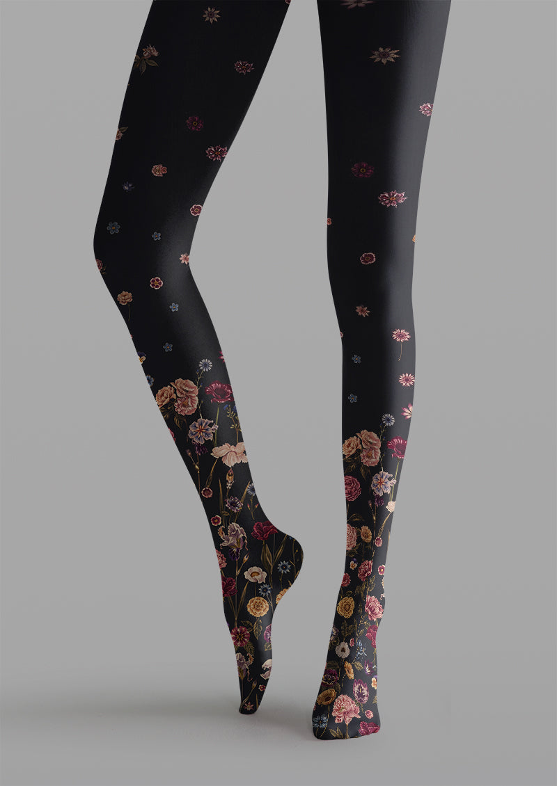 Dark Gradient Floral Print Tights Hosiery Pantyhose