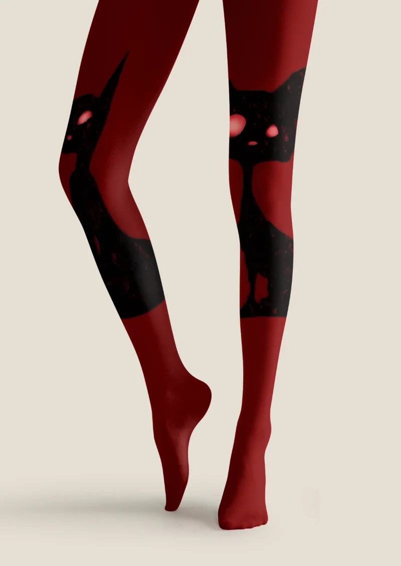 Burgundy Black Cat Tights