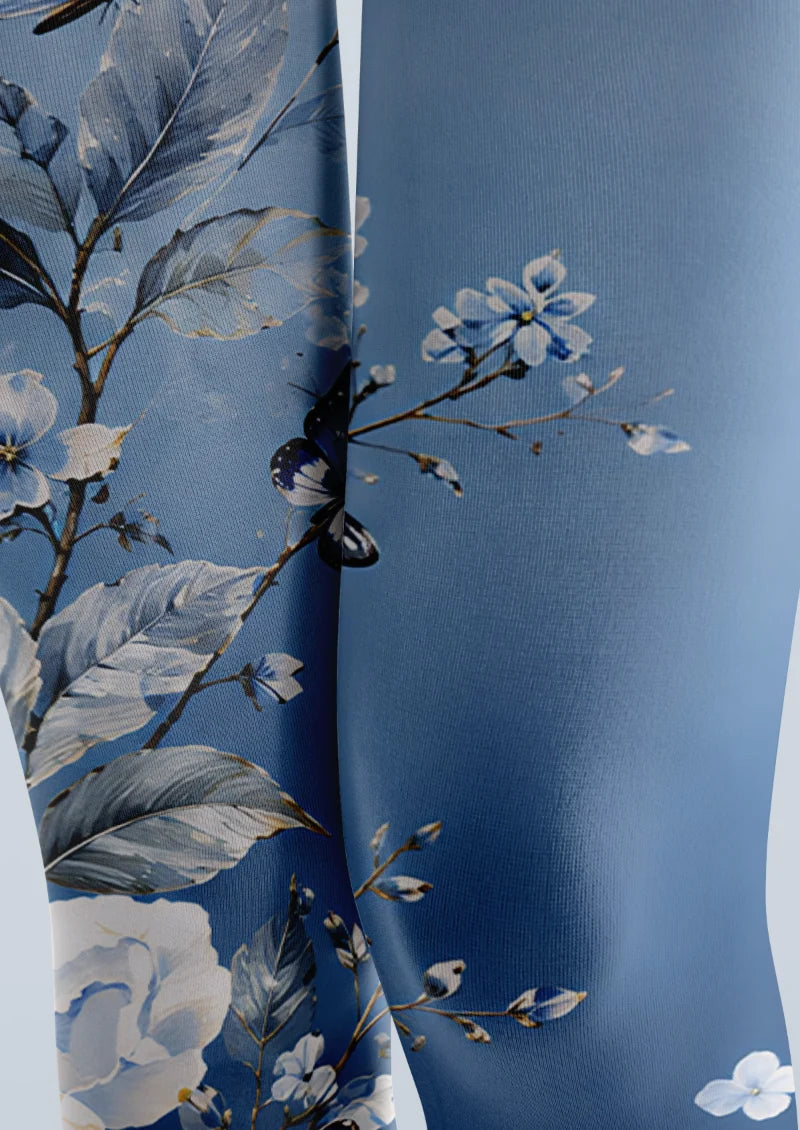 Blue Floral Butterfly Tights