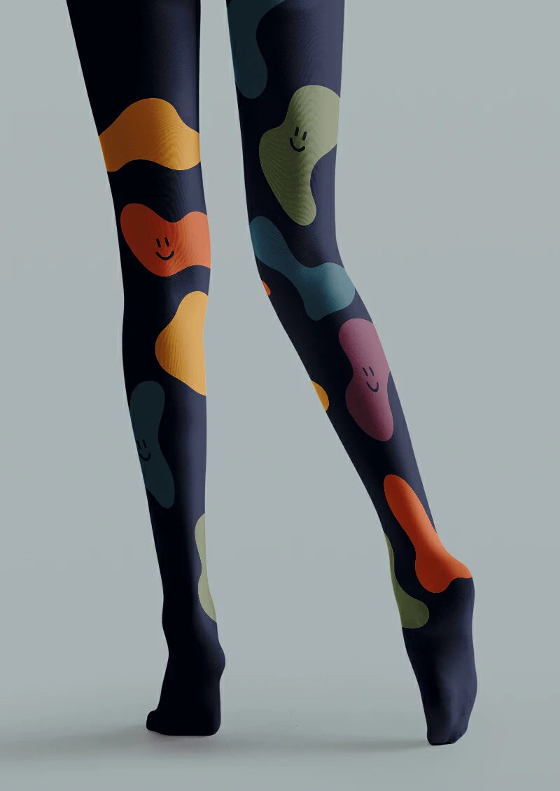 Navy Smiley Blob Tights