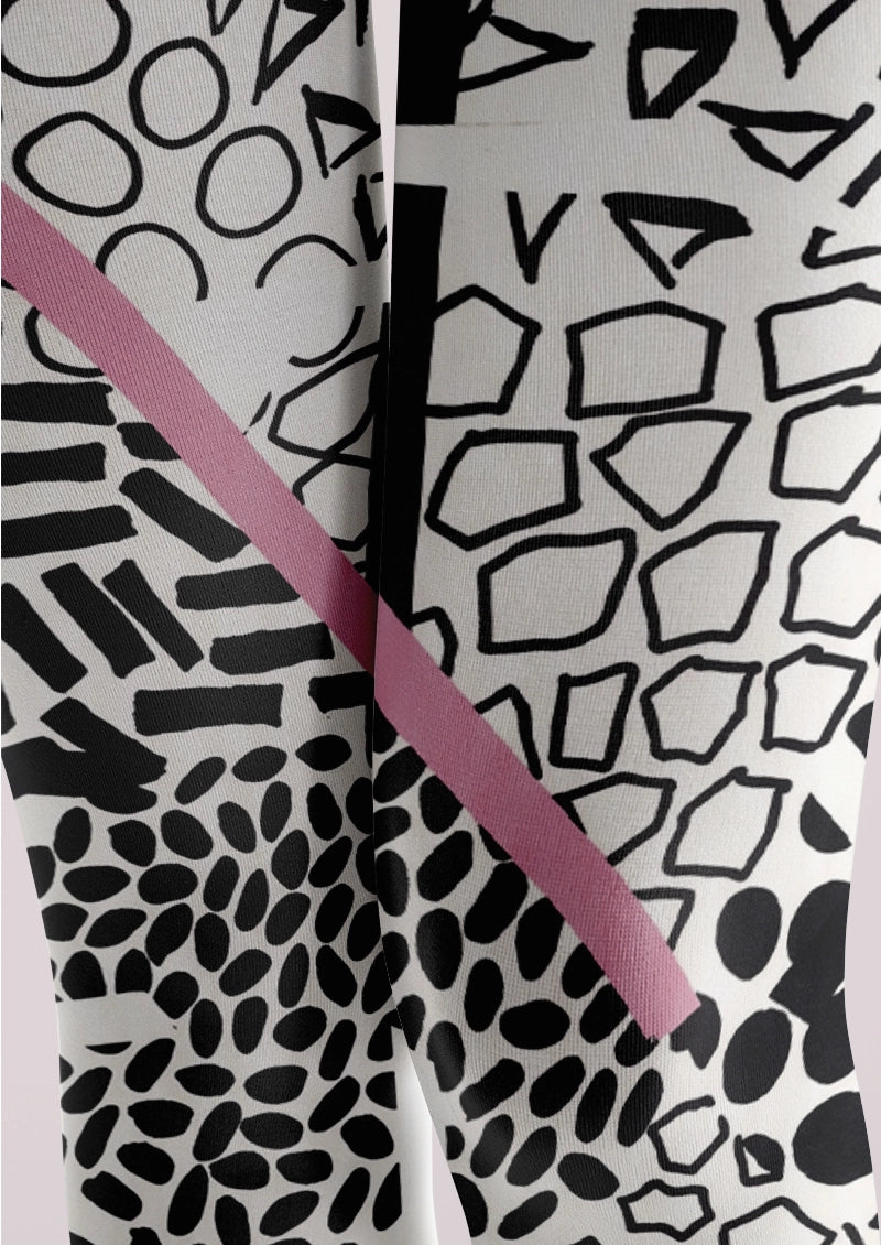 White Black Abstract Geometric Tights