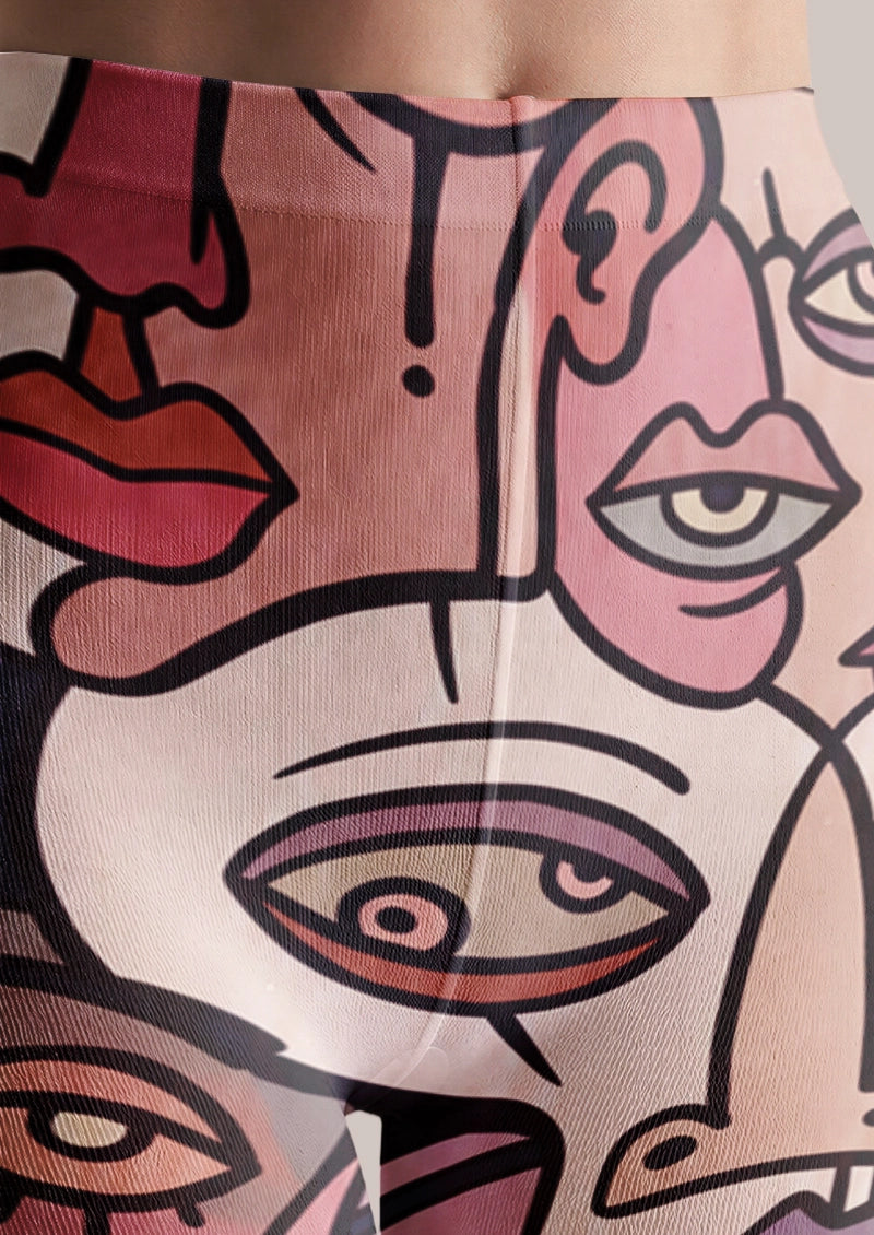 Abstract Face Mosaic Print Tights Hosiery Pantyhose