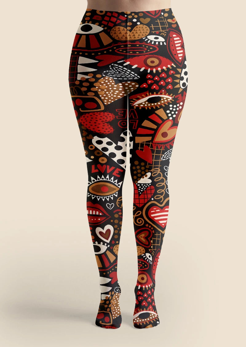 Love Pop Art Hearts Graphic & Artistic Tights Hosiery Pantyhose