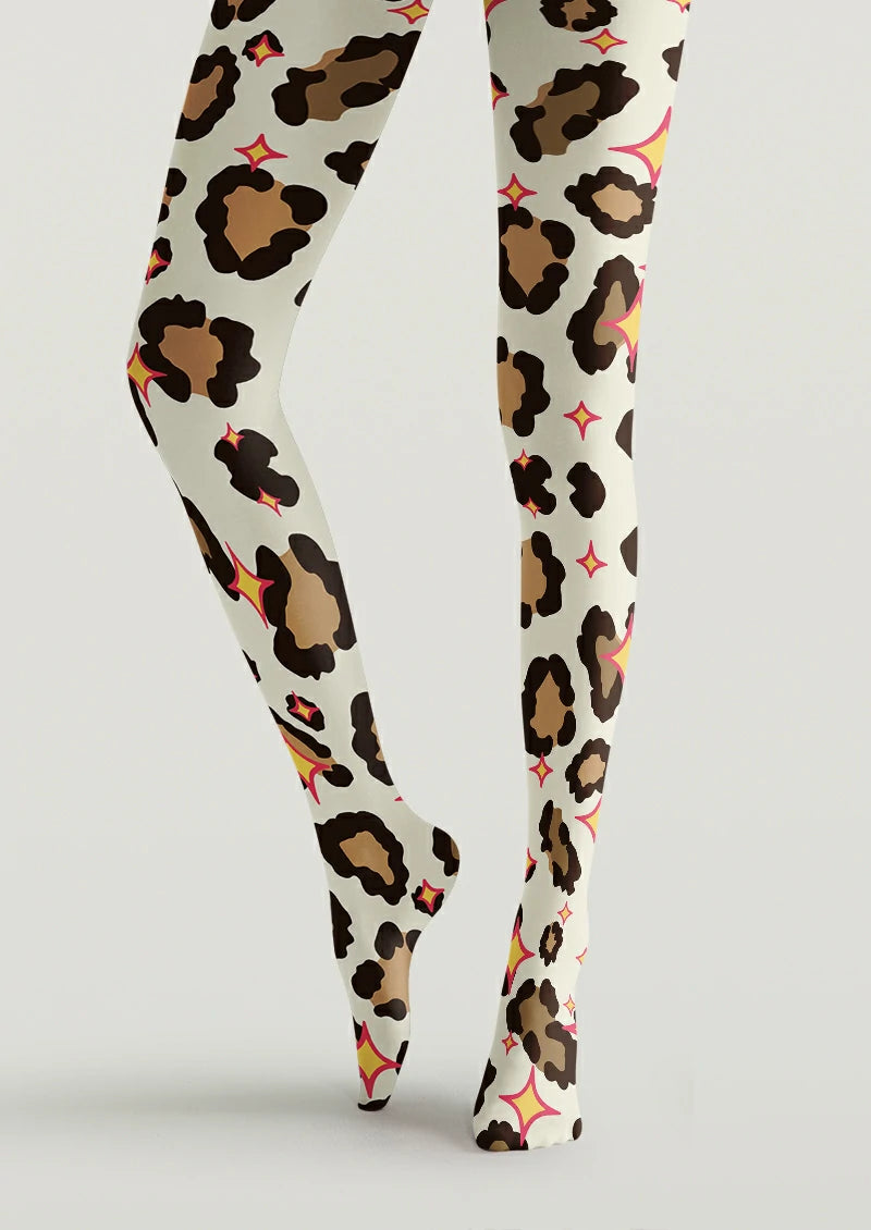 Ivory Leopard Star Tights