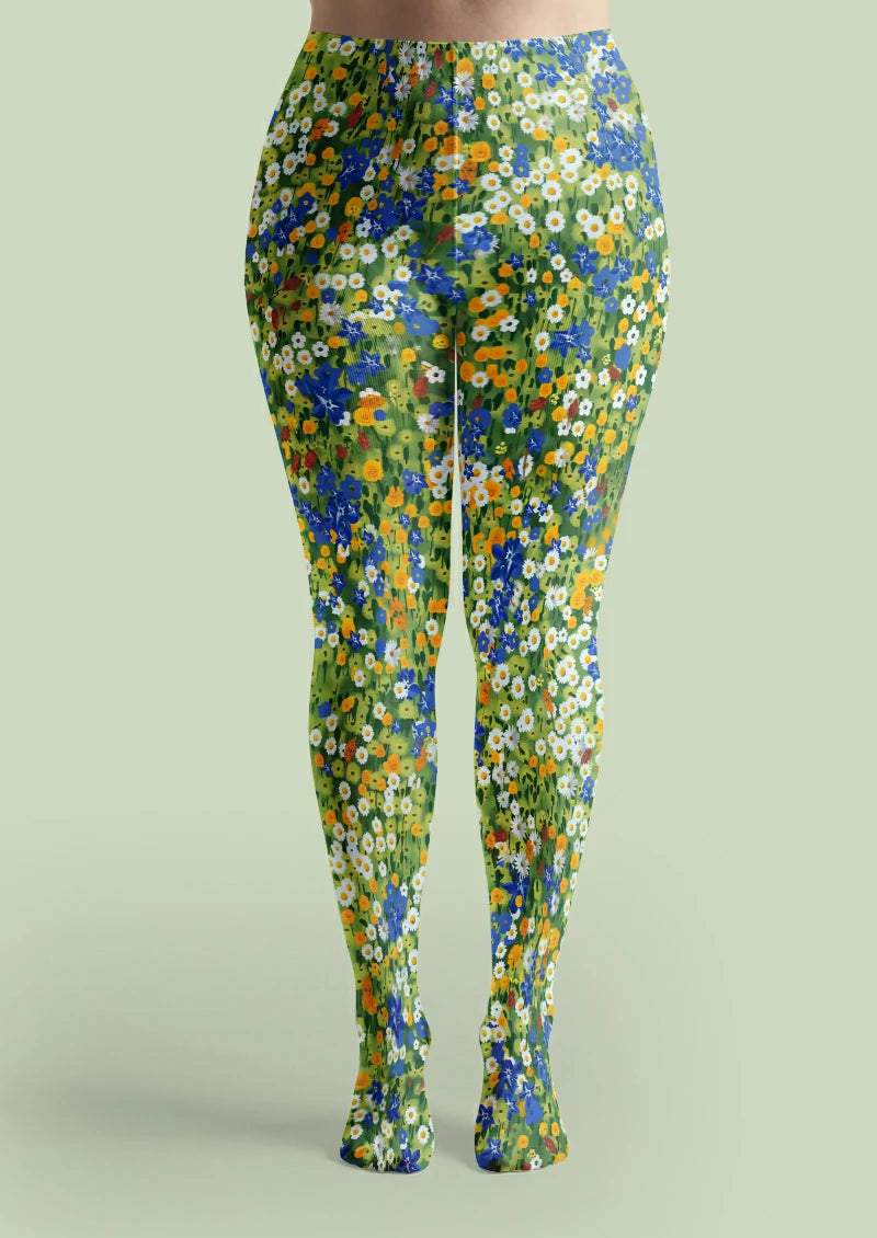 Green Daisy Meadow Tights