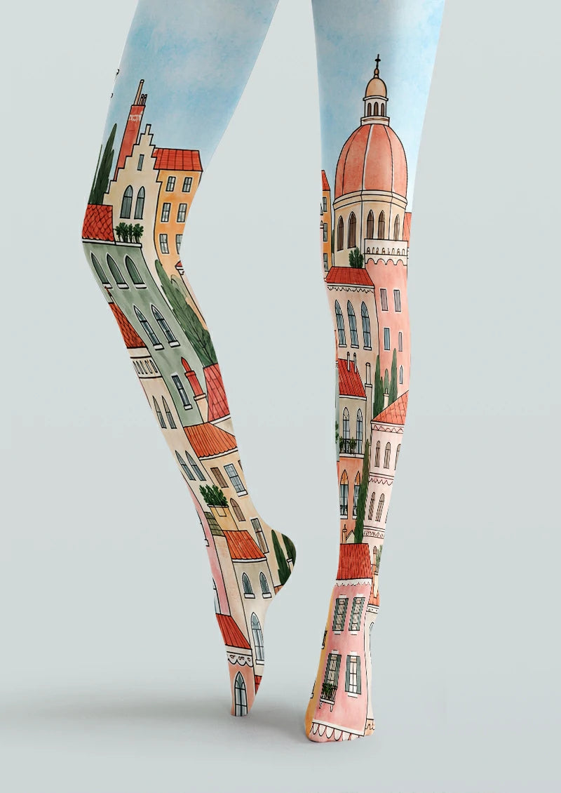 Beige Cityscape Tights