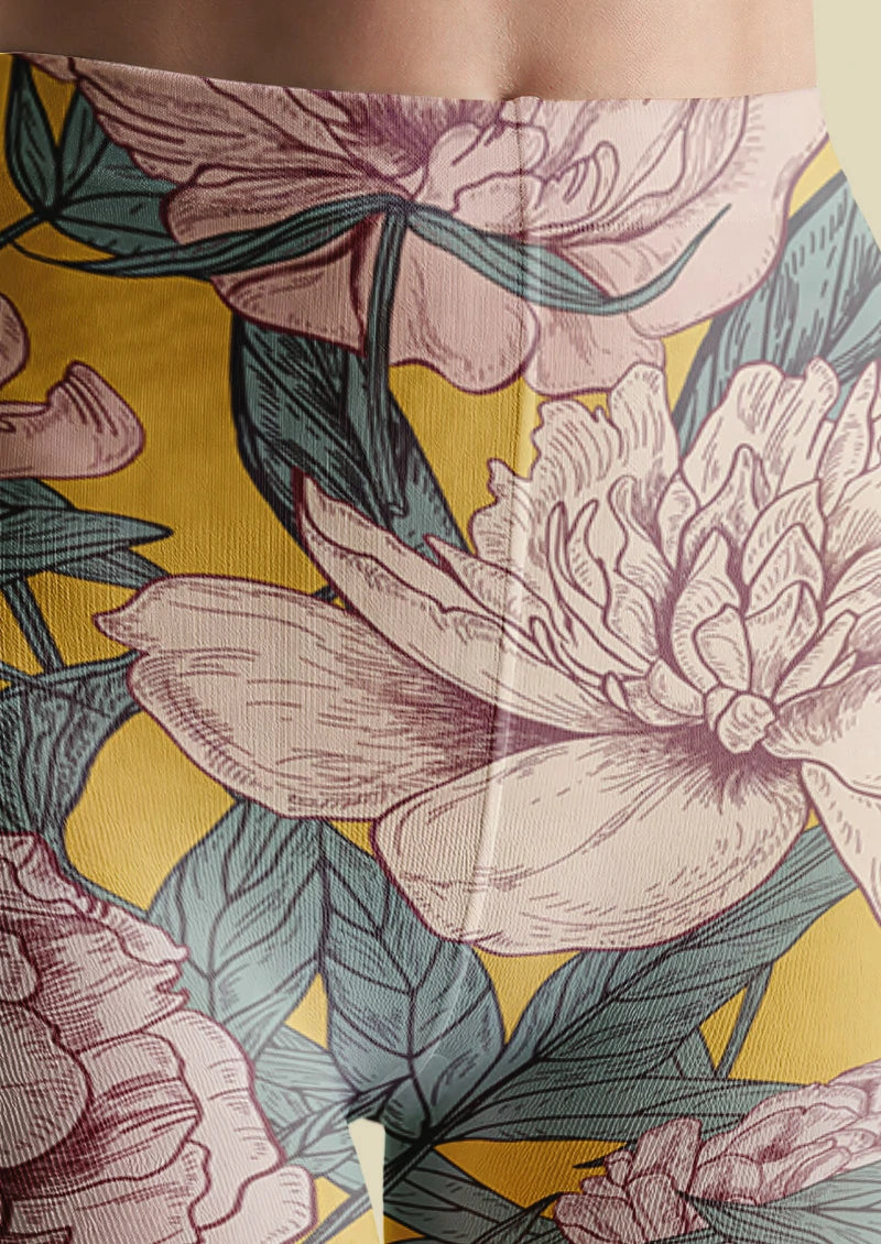 Golden Peony Garden Floral Tights Hosiery Pantyhose