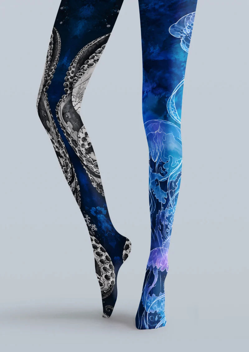 Black Blue Octopus Jellyfish Tights