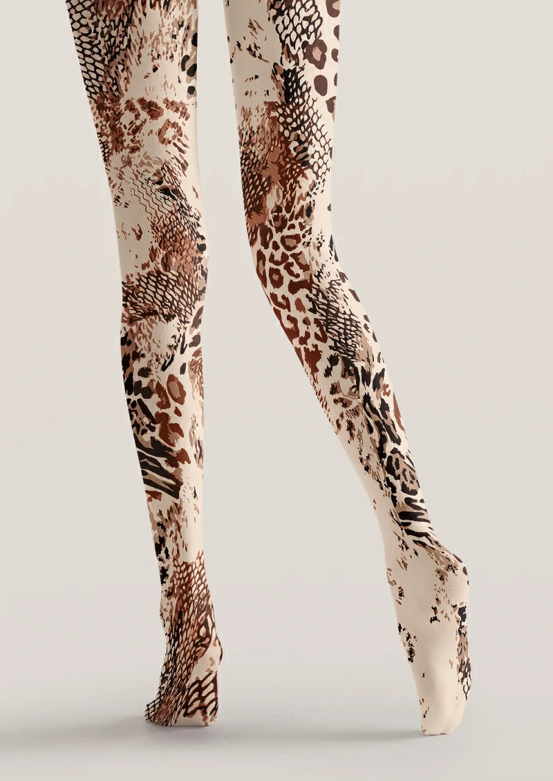 Beige Mixed Animal Print Tights