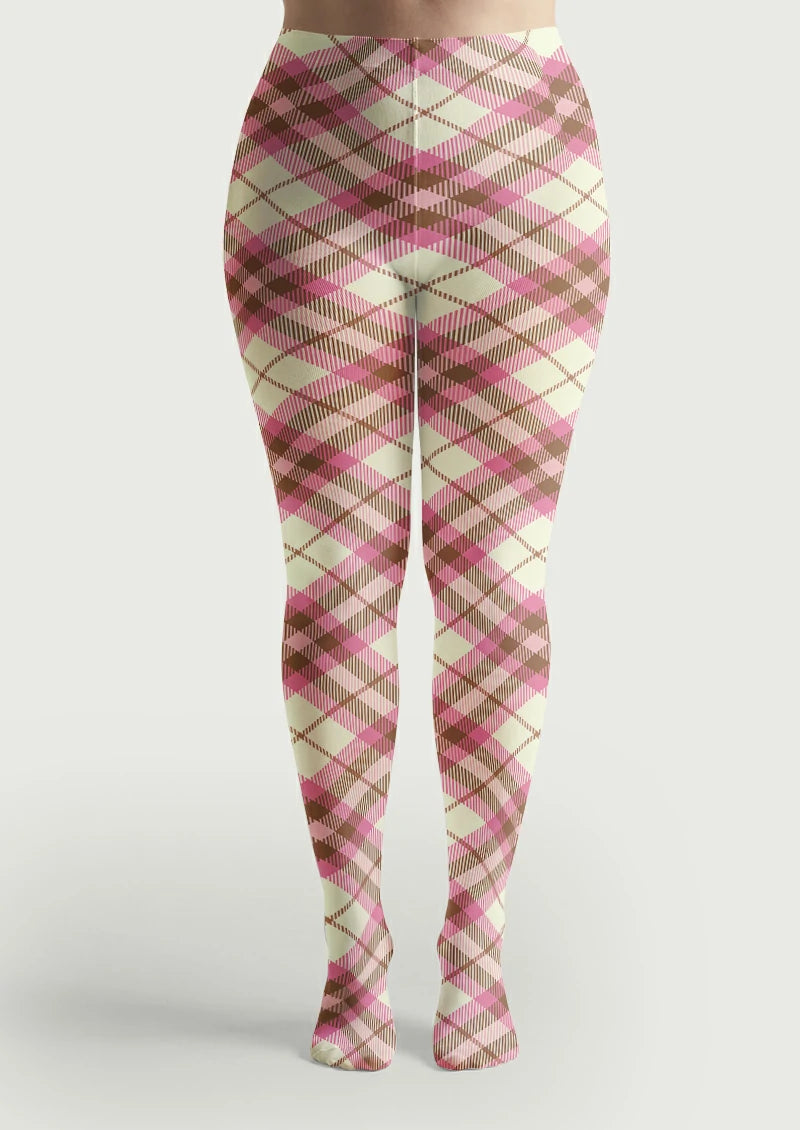 Ivory Pink Plaid Tights