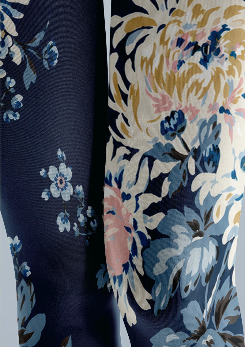 Navy Garden Floral Tights Hosiery Pantyhose