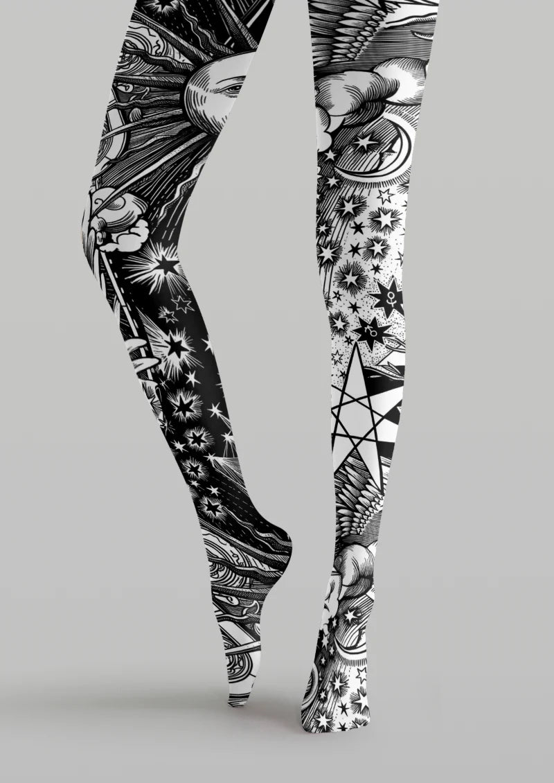 Black White Celestial Tights