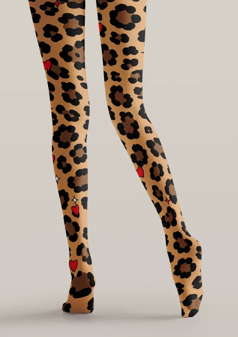 Beige Leopard Cat Tights