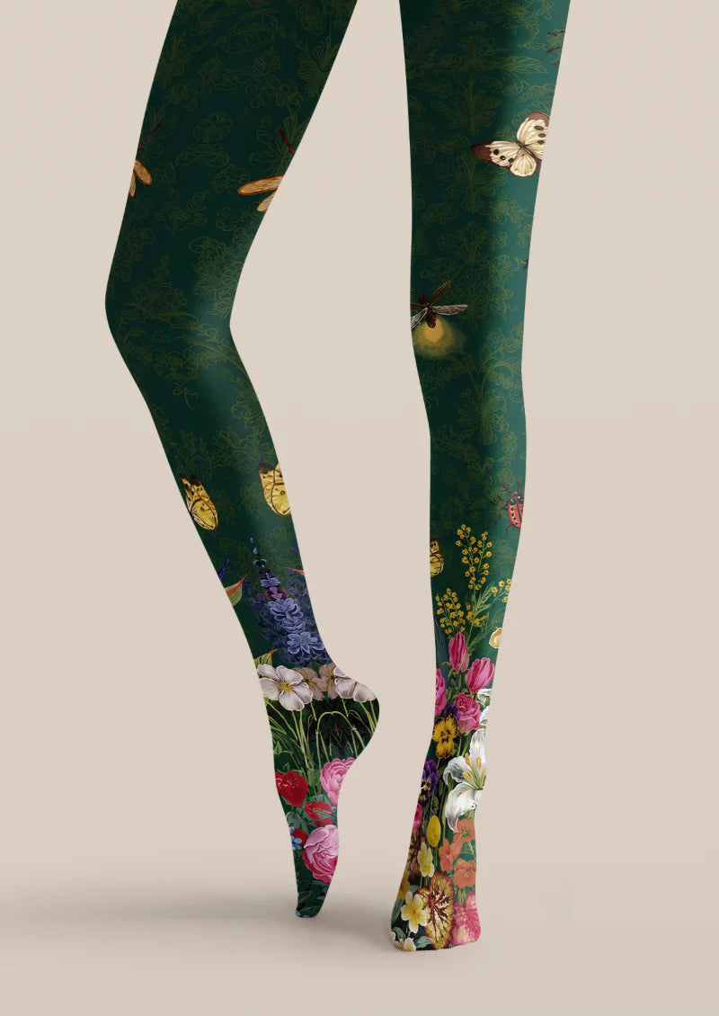 Green Butterfly Garden Tights