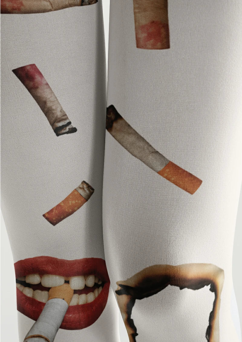 White Cigarette Graphic Tights