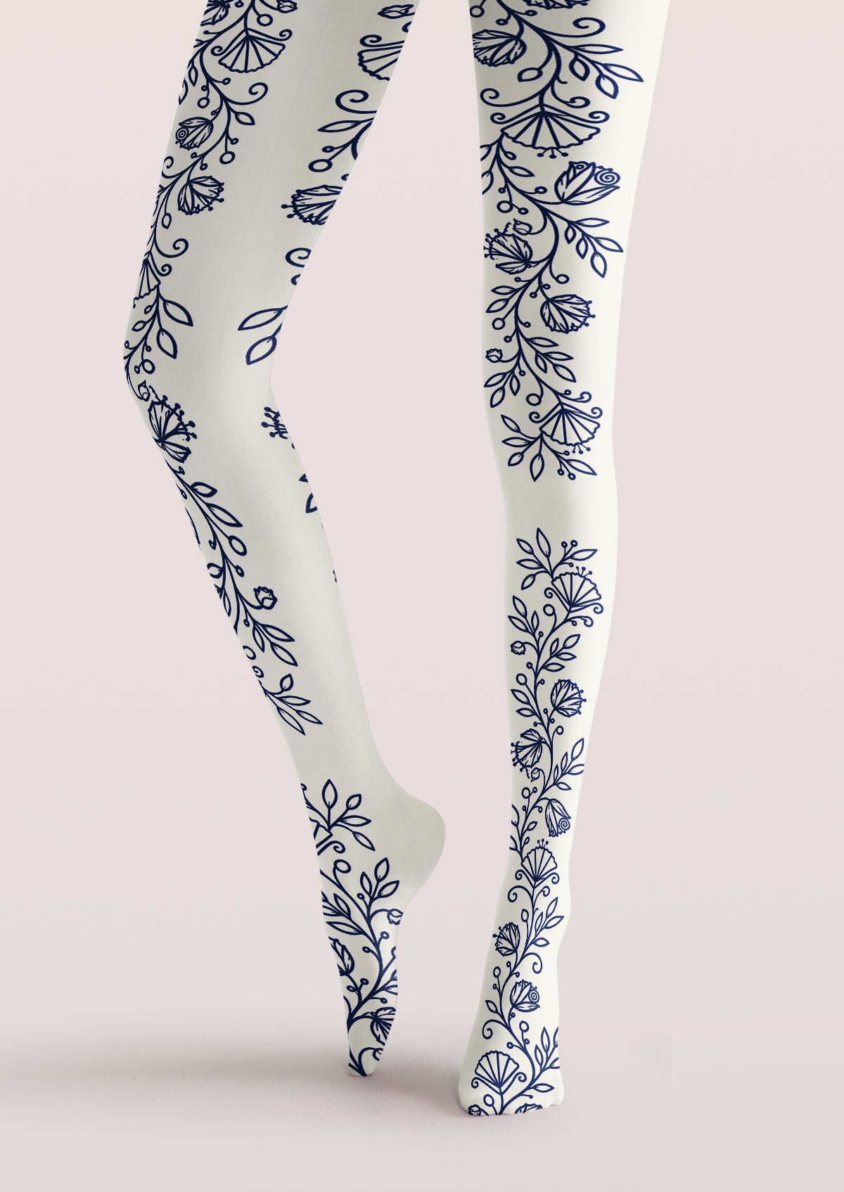 Ivory Navy Floral Tights