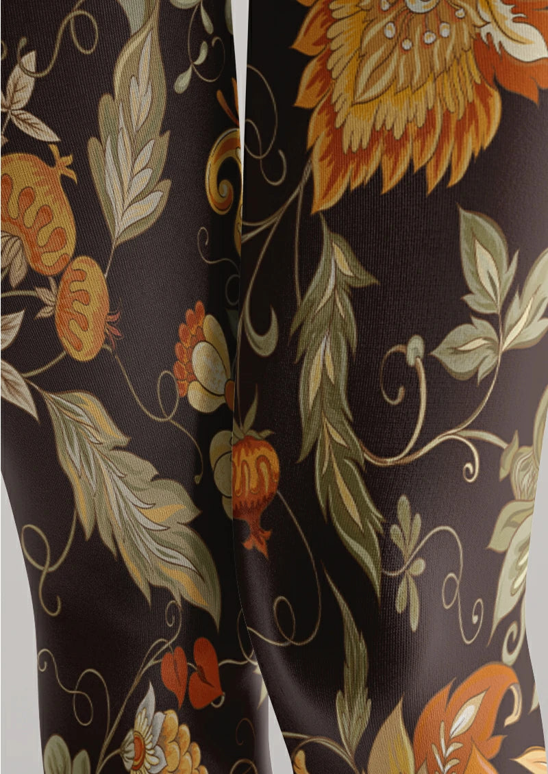 Brown Orange Botanical Tights