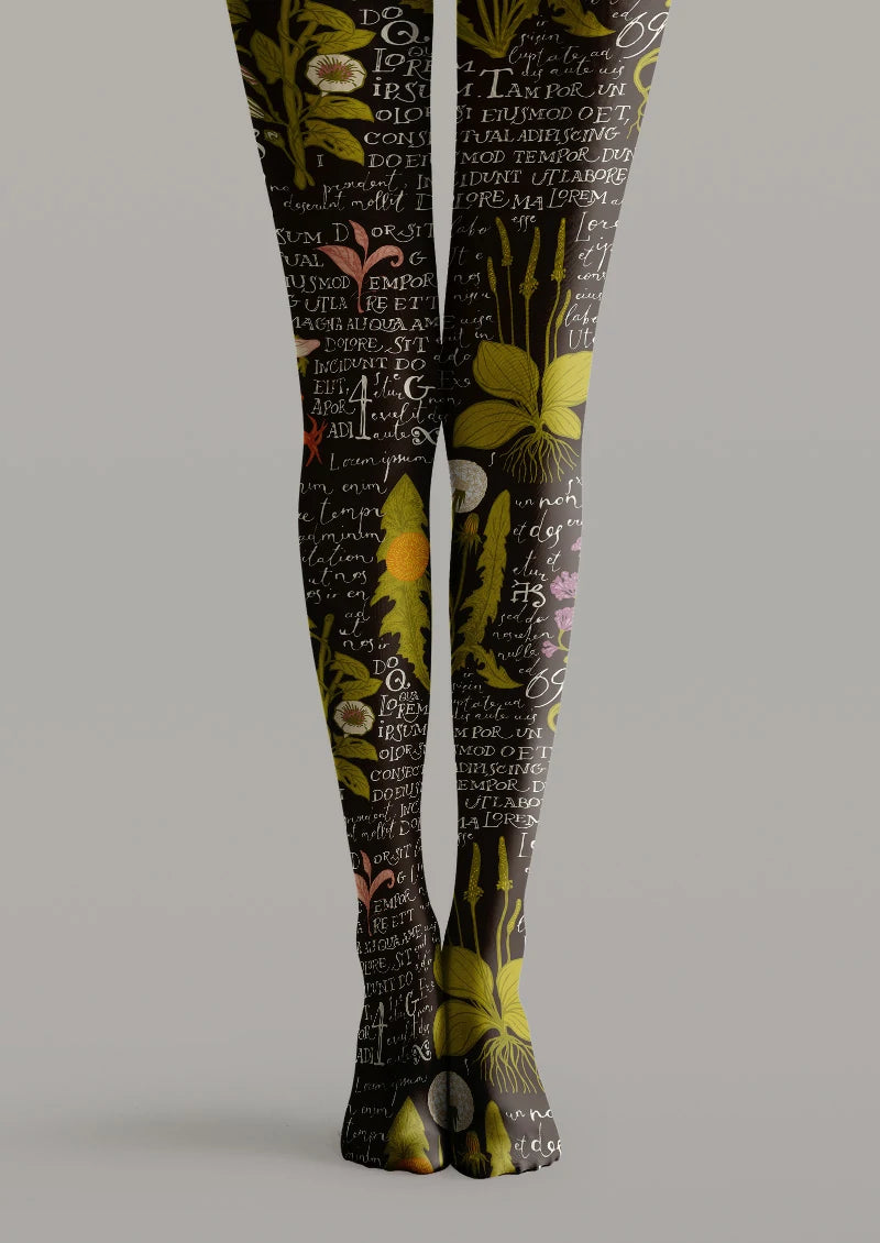 Botanical Script Floral Tights Hosiery Pantyhose