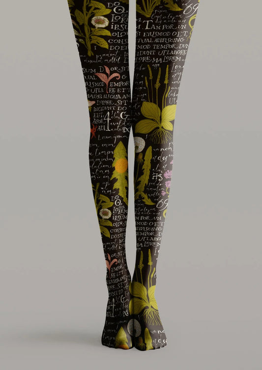 Botanical Script Floral Tights Hosiery Pantyhose