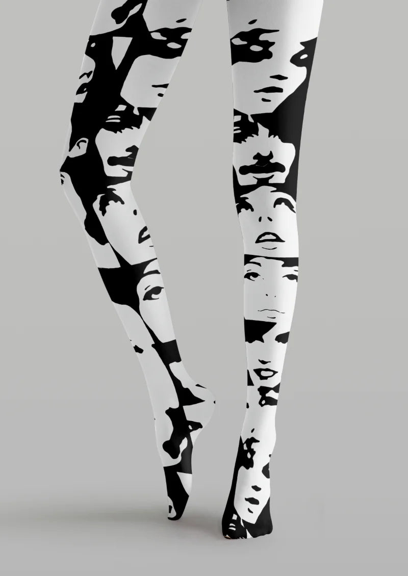 Black and White Face Collage Tights