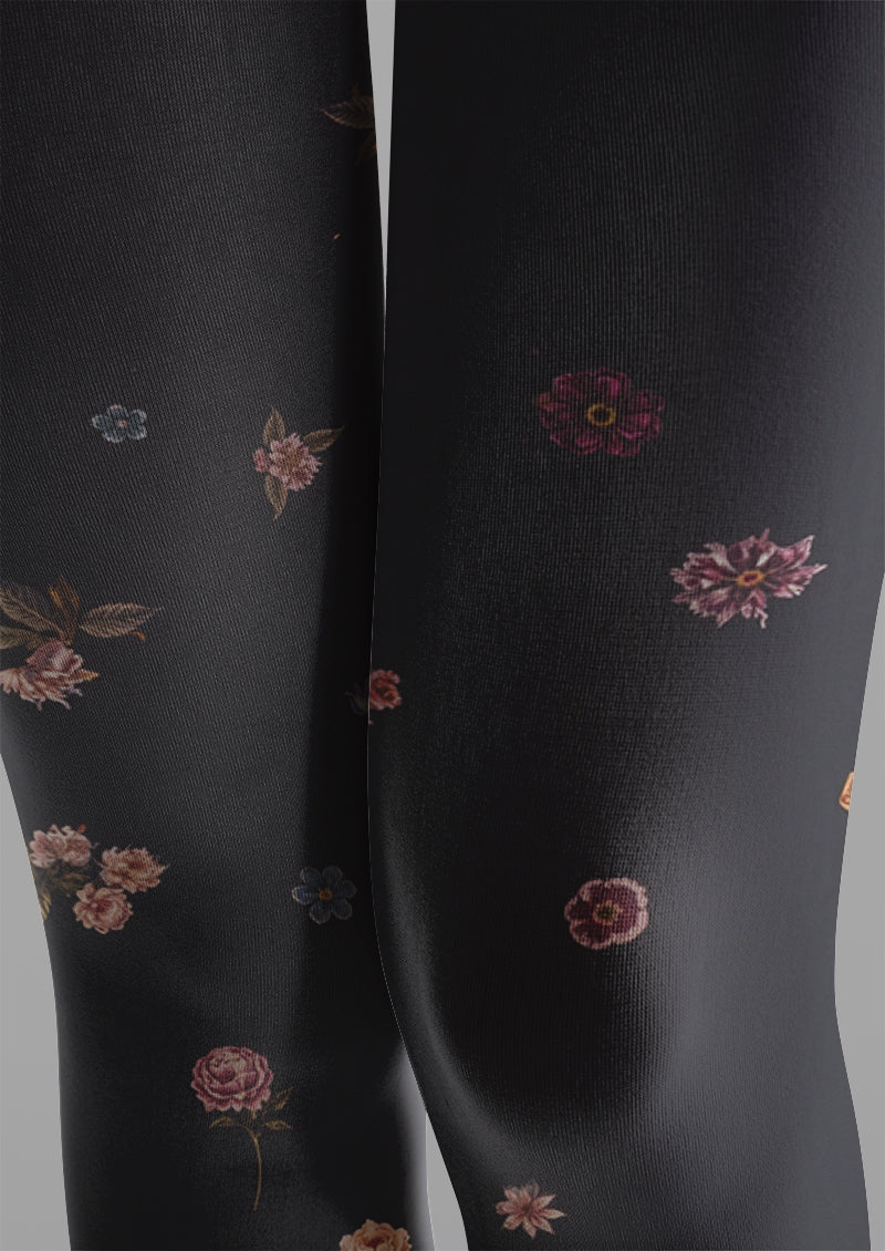 Dark Gradient Floral Print Tights Hosiery Pantyhose