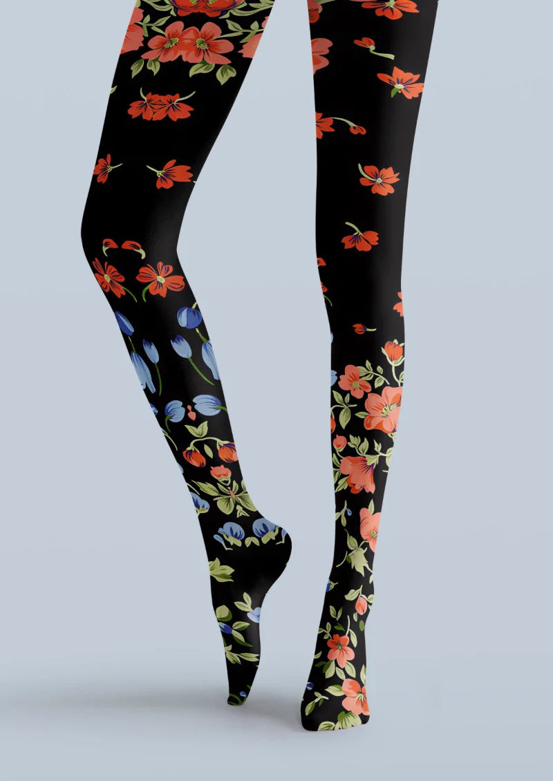 Black Floral Tights
