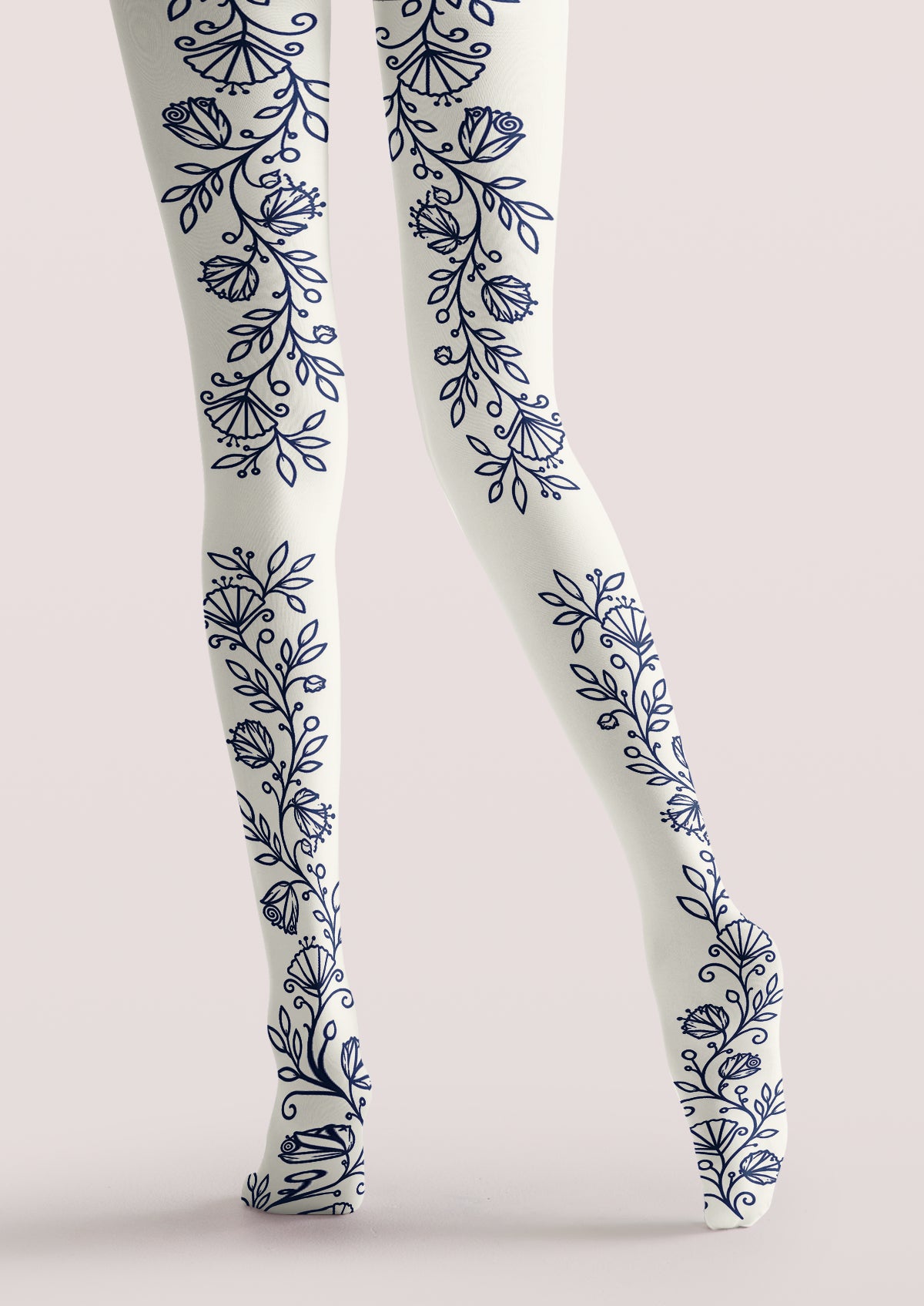 Ivory Navy Floral Tights