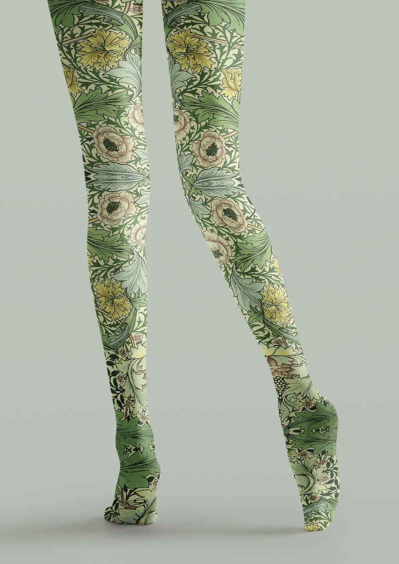 Sage Heritage Floral Tights Hosiery Pantyhose