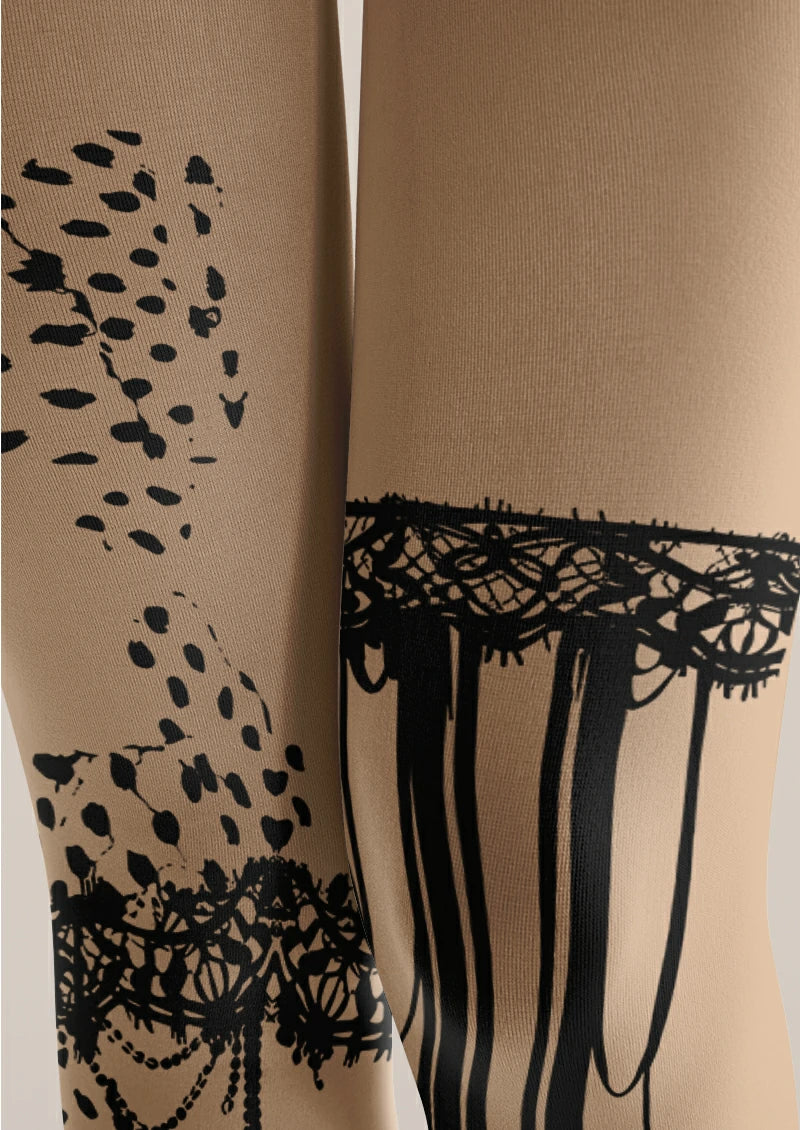 Beige Lace Motif Tights