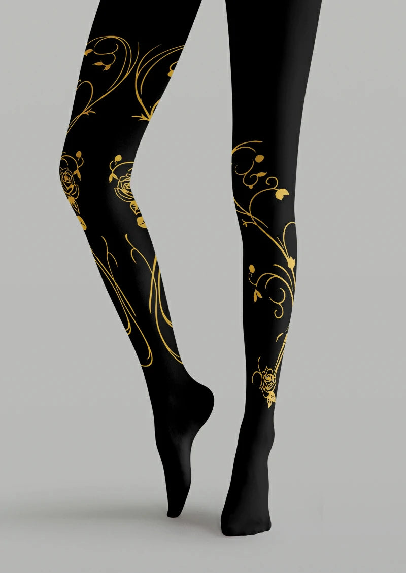 Black Rose Vine Tights