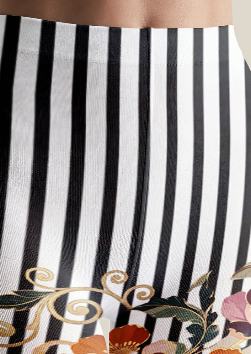 Black Floral Stripe Tights