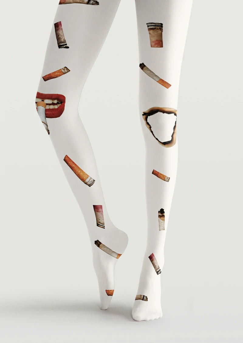 White Cigarette Graphic Tights