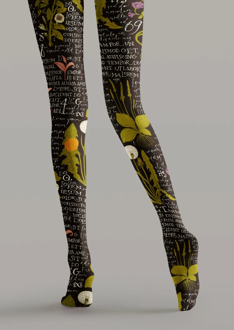 Botanical Script Floral Tights Hosiery Pantyhose