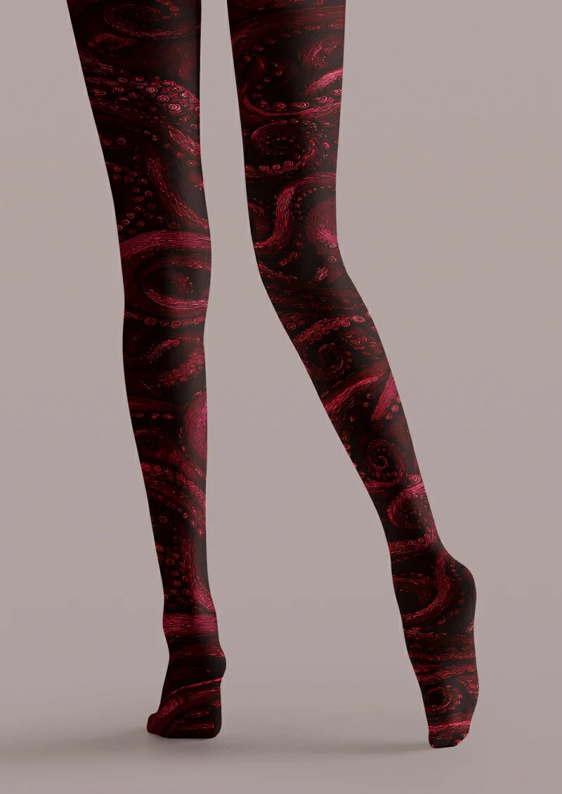 Black Red Octopus Tights