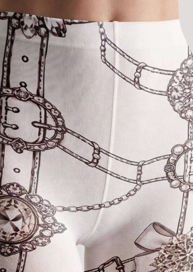 White Jeweled Brooch Tights