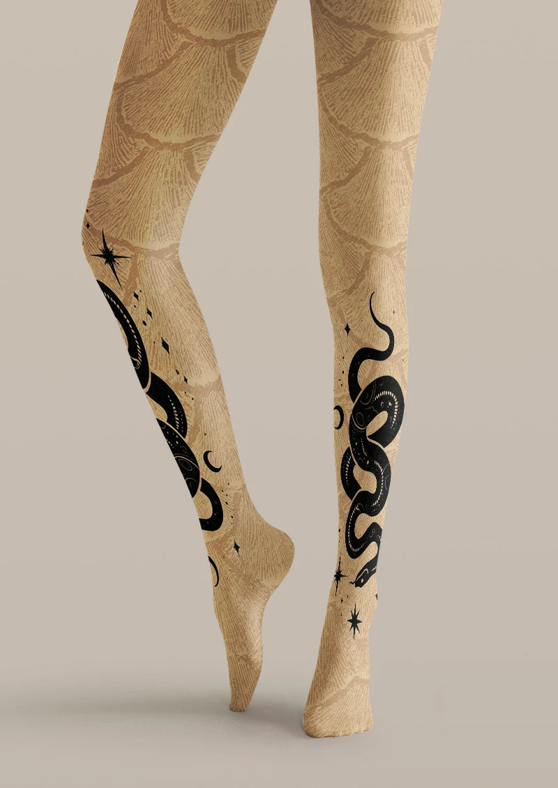 Beige Snake Tattoo Tights