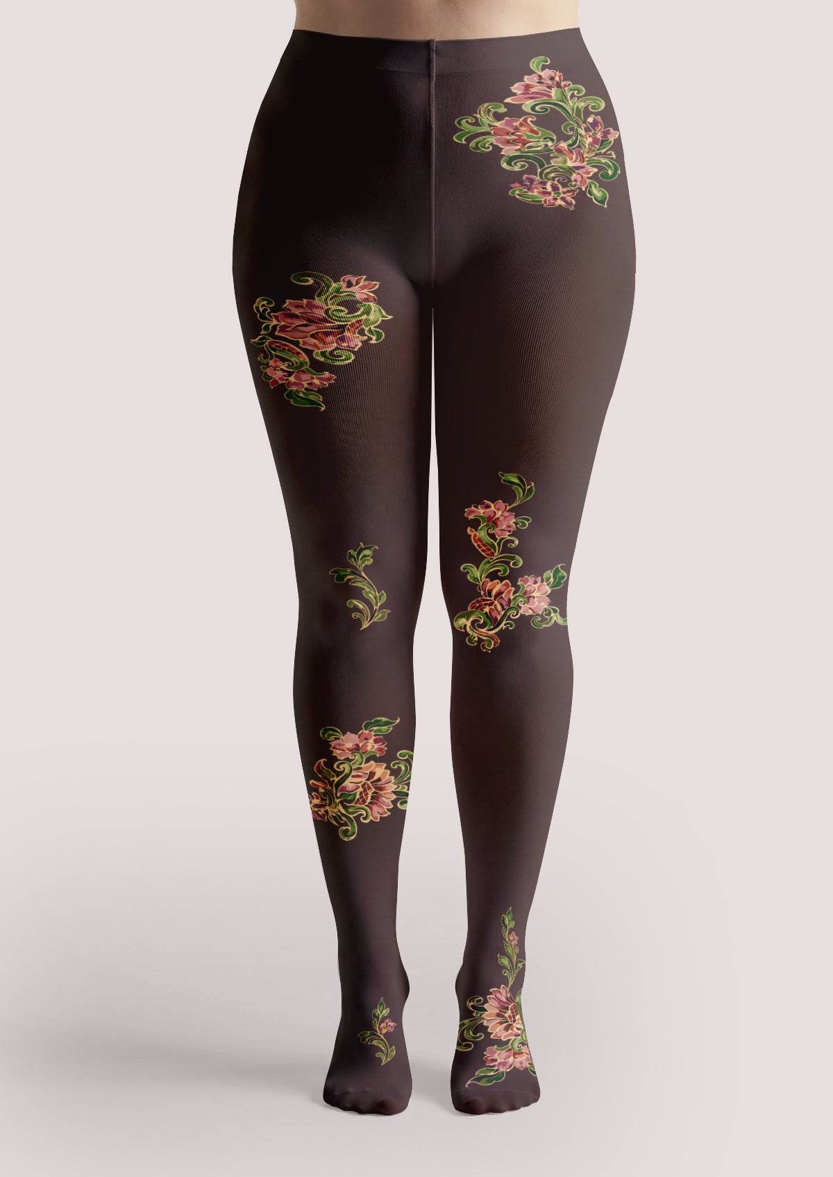 Brown Floral Bouquet Tights
