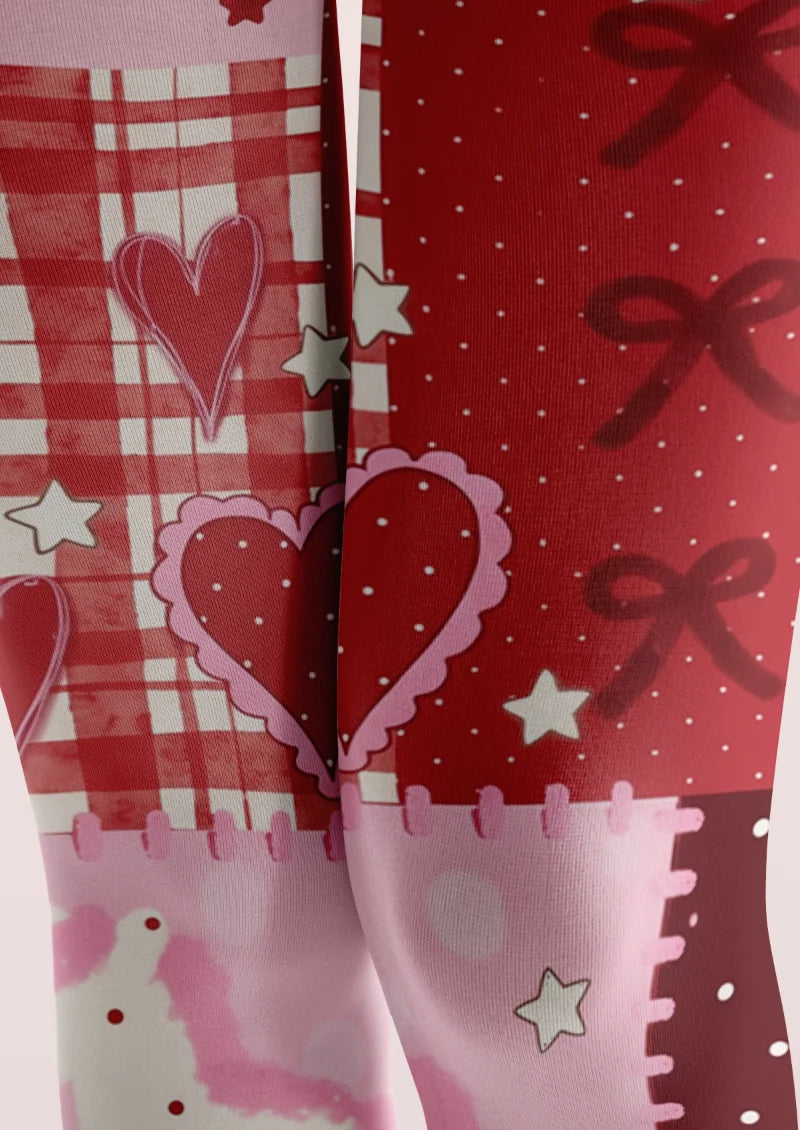 Brown Pink Floral Patchwork Tights