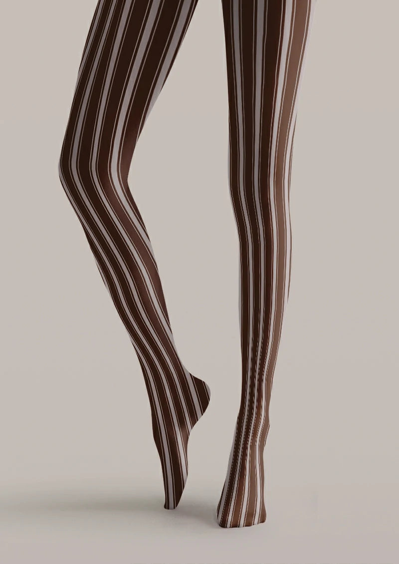 Brown Vertical Stripe Tights